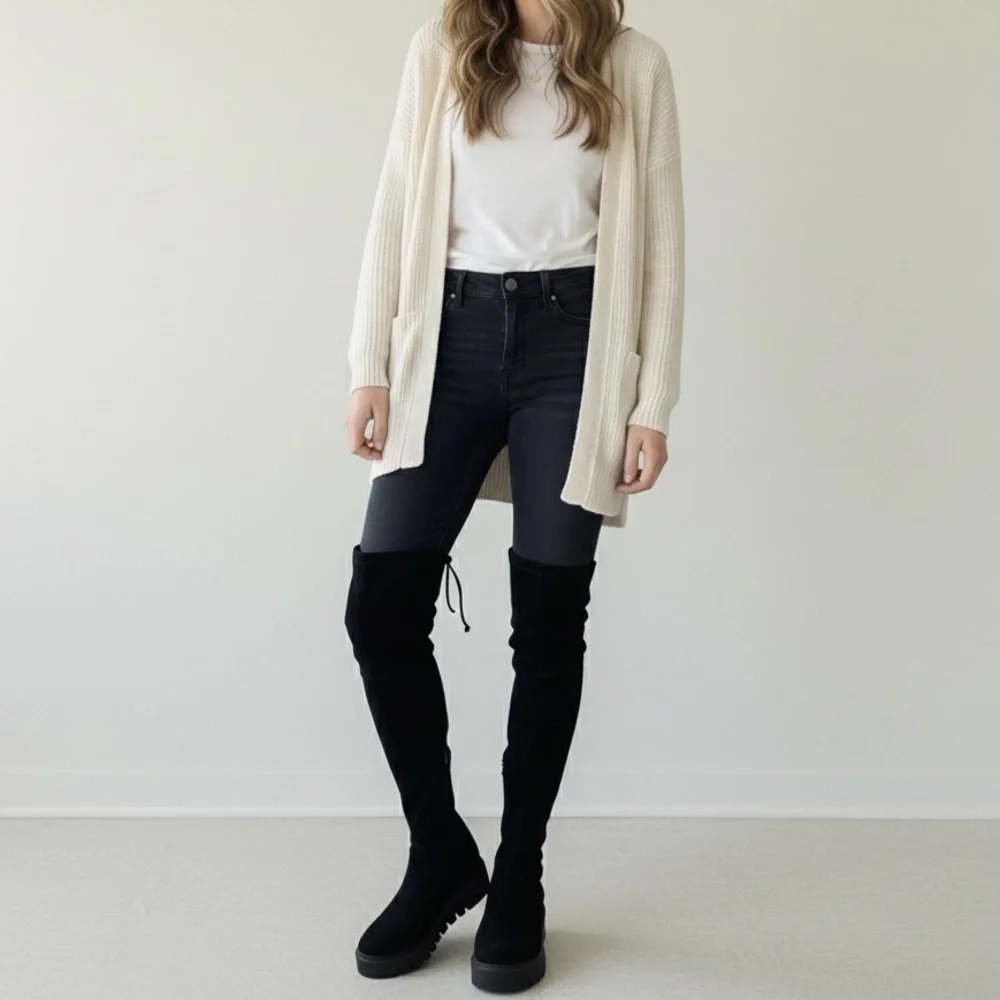Stuart Weitzman Boots Chalet City Lug Sole Over The Knee Boots Size 8 Black